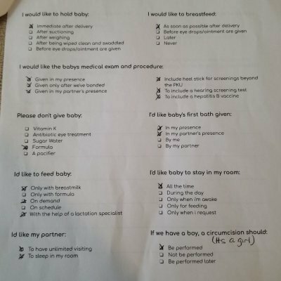 birth plan worksheet